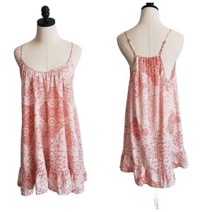NWOT Pearle 88 Boho Beach Strappy Mini Dress Coral & white Size M